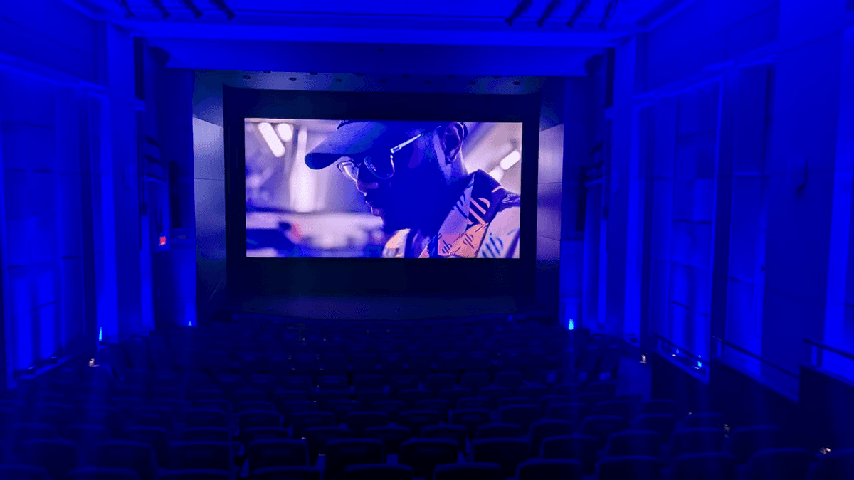 Blue lit theater available for private cinema rentals