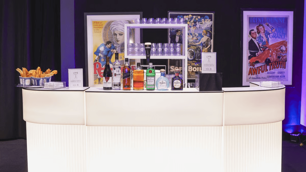 Reception bar prepared for cinema rental guests